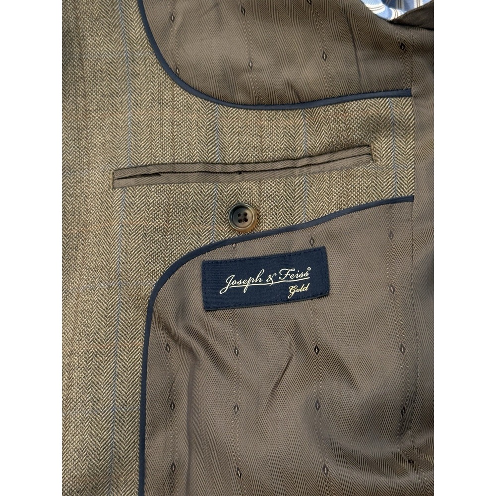 Joseph & Feiss Gold 38R Mens Blazer Jacket  100% Wool Brown 2 Button Single Vent - Picture 13 of 14